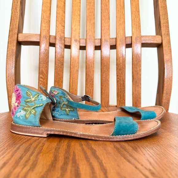 Miss Albright Suede, Beaded, Floral, Leather, Ankle Strap, Turquoise, Size 9 - Picture 10 of 10